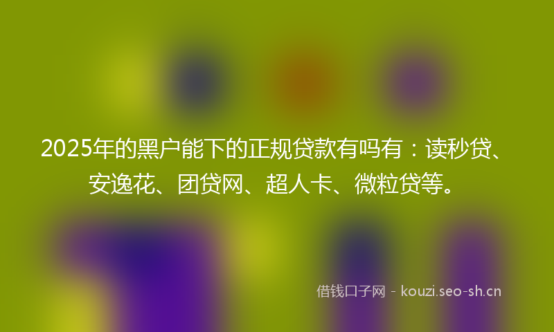 2025年的黑户能下的正规贷款有吗有：读秒贷、安逸花、团贷网、超人卡、微粒贷等。