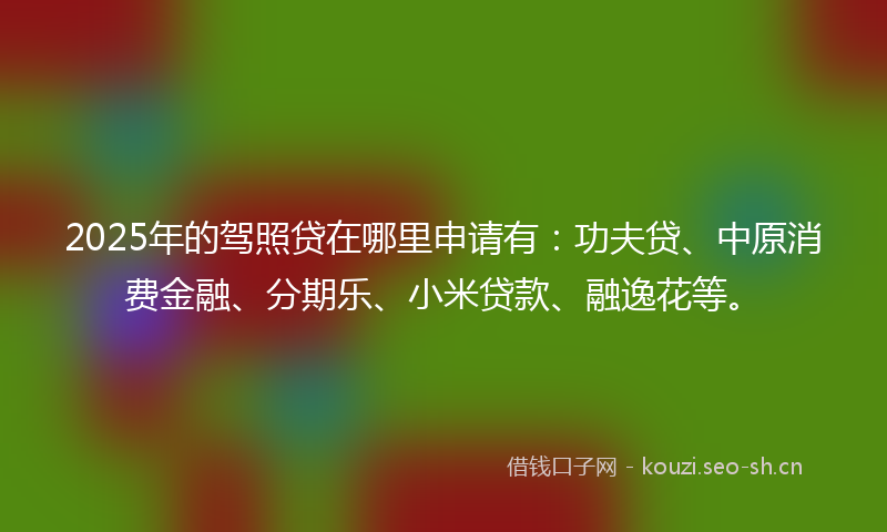 2025年的驾照贷在哪里申请有：功夫贷、中原消费金融、分期乐、小米贷款、融逸花等。