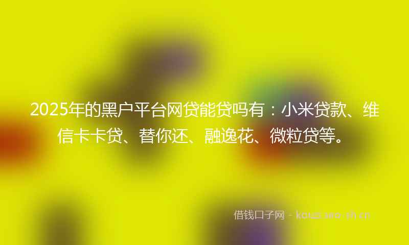 2025年的黑户平台网贷能贷吗有:小米贷款、维信卡卡贷、替你还、融逸花、微粒贷等。
