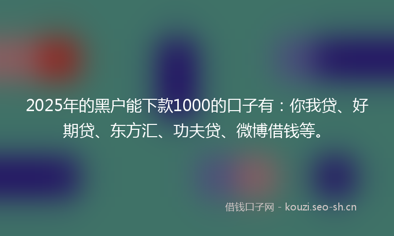 2025年的黑户能下款1000的口子有：你我贷、好期贷、东方汇、功夫贷、微博借钱等。
