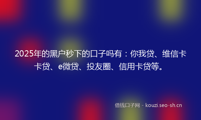 2025年的黑户秒下的口子吗有：你我贷、维信卡卡贷、e微贷、投友圈、信用卡贷等。
