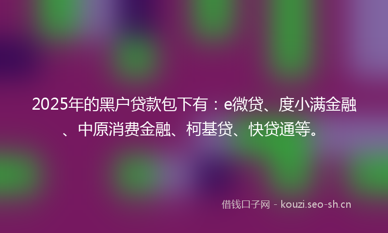 2025年的黑户贷款包下有：e微贷、度小满金融、中原消费金融、柯基贷、快贷通等。