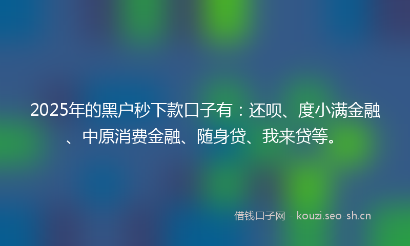2025年的黑户秒下款口子有：还呗、度小满金融、中原消费金融、随身贷、我来贷等。