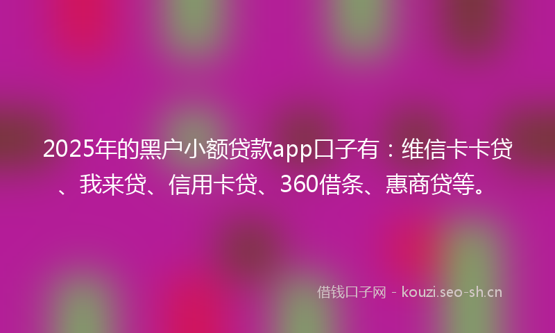 2025年的黑户小额贷款app口子有：维信卡卡贷、我来贷、信用卡贷、360借条、惠商贷等。