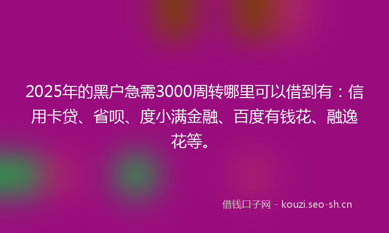 2025年的黑户急需3000周转哪里可以借到有:信用卡贷、省呗、度小满金融、百度有钱花、融逸花等。