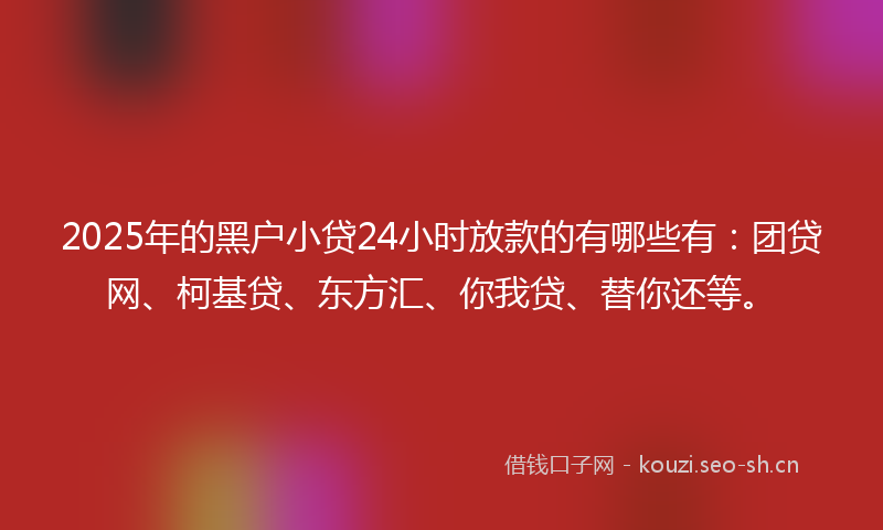2025年的黑户小贷24小时放款的有哪些有：团贷网、柯基贷、东方汇、你我贷、替你还等。