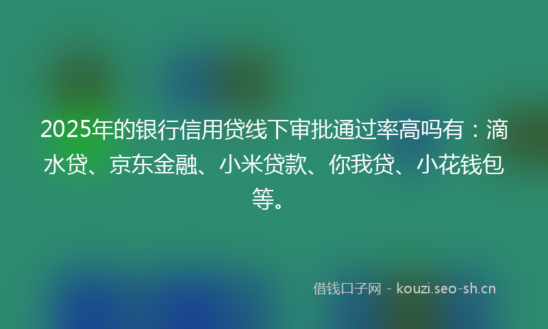 2025年的银行信用贷线下审批通过率高吗有：滴水贷、京东金融、小米贷款、你我贷、小花钱包等。