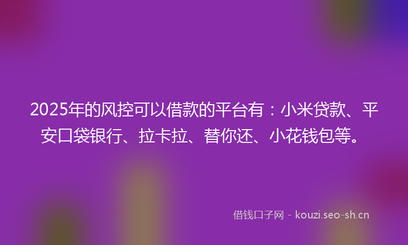 2025年的风控可以借款的平台有：小米贷款、平安口袋银行、拉卡拉、替你还、小花钱包等。