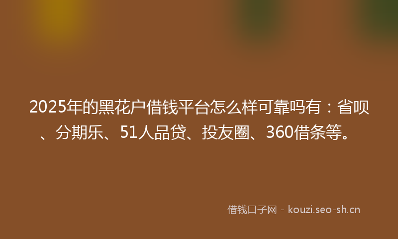 2025年的黑花户借钱平台怎么样可靠吗有：省呗、分期乐、51人品贷、投友圈、360借条等。