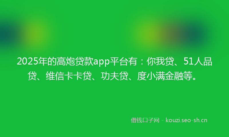 2025年的高炮贷款app平台有：你我贷、51人品贷、维信卡卡贷、功夫贷、度小满金融等。