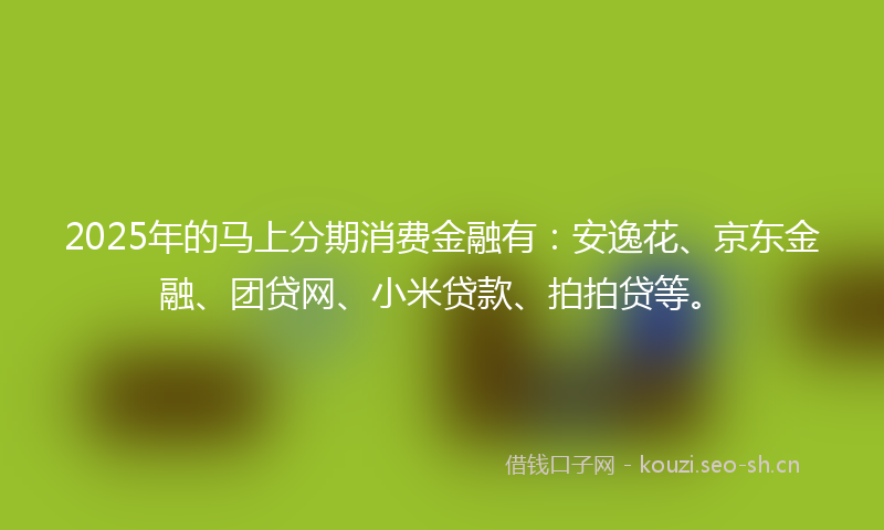 2025年的马上分期消费金融有：安逸花、京东金融、团贷网、小米贷款、拍拍贷等。