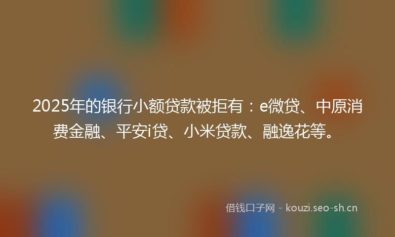 2025年的银行小额贷款被拒有：e微贷、中原消费金融、平安i贷、小米贷款、融逸花等。