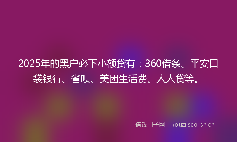 2025年的黑户必下小额贷有:360借条、平安口袋银行、省呗、美团生活费、人人贷等。