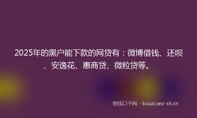 2025年的黑户能下款的网贷有:微博借钱、还呗、安逸花、惠商贷、微粒贷等。