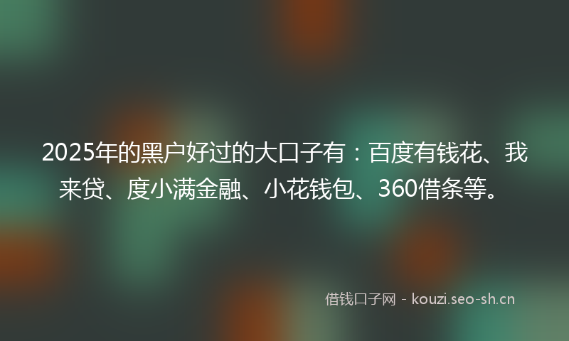 2025年的黑户好过的大口子有：百度有钱花、我来贷、度小满金融、小花钱包、360借条等。
