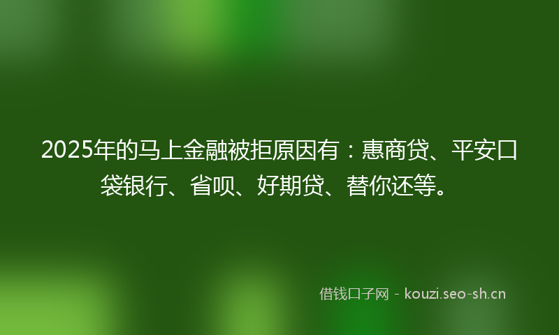 2025年的马上金融被拒原因有：惠商贷、平安口袋银行、省呗、好期贷、替你还等。