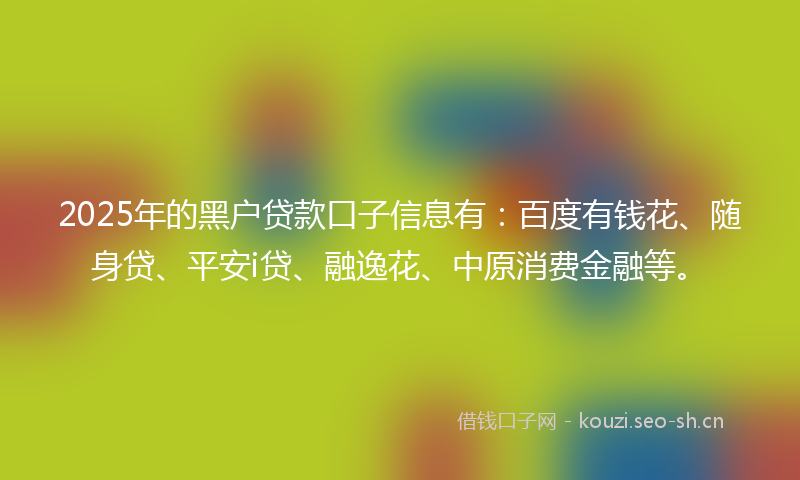 2025年的黑户贷款口子信息有：百度有钱花、随身贷、平安i贷、融逸花、中原消费金融等。