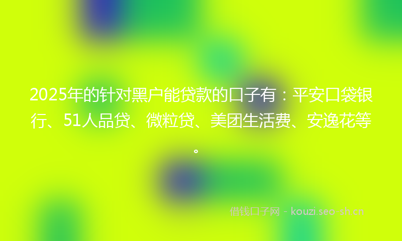 2025年的针对黑户能贷款的口子有：平安口袋银行、51人品贷、微粒贷、美团生活费、安逸花等。