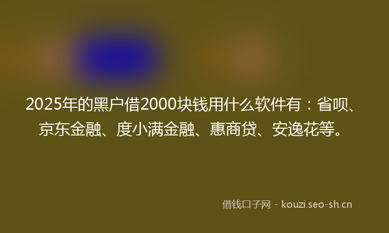 2025年的黑户借2000块钱用什么软件有：省呗、京东金融、度小满金融、惠商贷、安逸花等。
