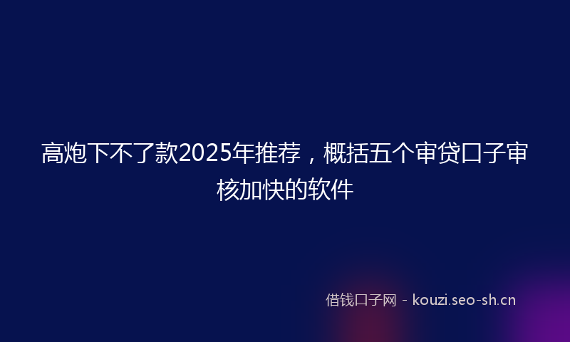 高炮下不了款2025年推荐，概括五个审贷口子审核加快的软件