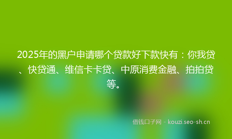 2025年的黑户申请哪个贷款好下款快有:你我贷、快贷通、维信卡卡贷、中原消费金融、拍拍贷等。