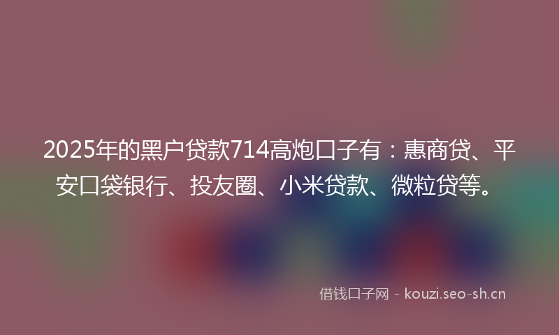 2025年的黑户贷款714高炮口子有：惠商贷、平安口袋银行、投友圈、小米贷款、微粒贷等。
