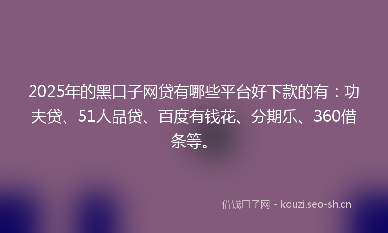 2025年的黑口子网贷有哪些平台好下款的有：功夫贷、51人品贷、百度有钱花、分期乐、360借条等。