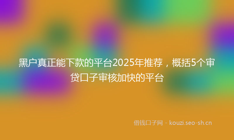 黑户真正能下款的平台2025年推荐，概括5个审贷口子审核加快的平台