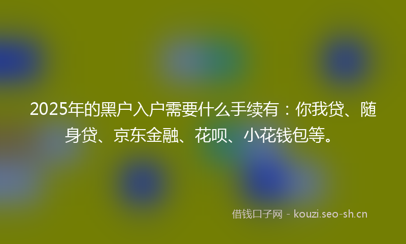 2025年的黑户入户需要什么手续有:你我贷、随身贷、京东金融、花呗、小花钱包等。