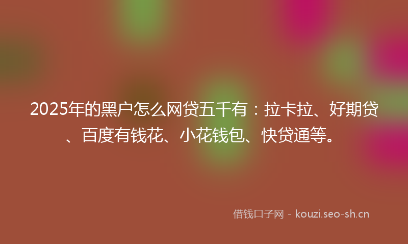 2025年的黑户怎么网贷五千有：拉卡拉、好期贷、百度有钱花、小花钱包、快贷通等。