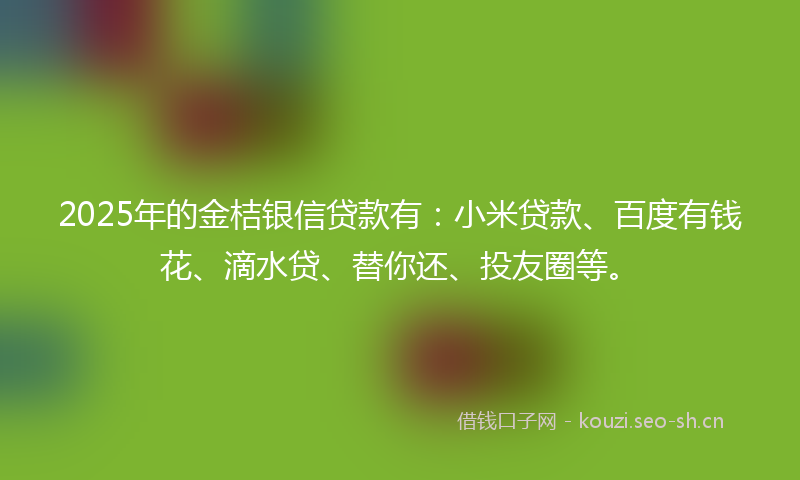 2025年的金桔银信贷款有：小米贷款、百度有钱花、滴水贷、替你还、投友圈等。