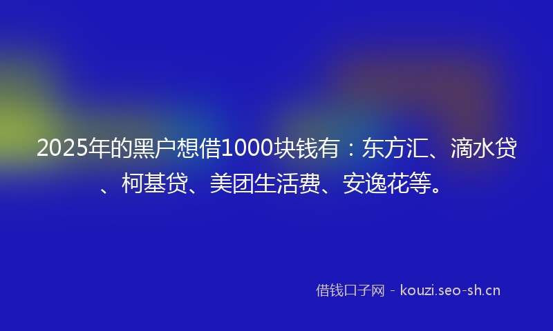 2025年的黑户想借1000块钱有:东方汇、滴水贷、柯基贷、美团生活费、安逸花等。