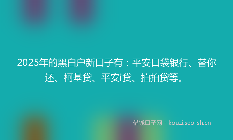 2025年的黑白户新口子有：平安口袋银行、替你还、柯基贷、平安i贷、拍拍贷等。