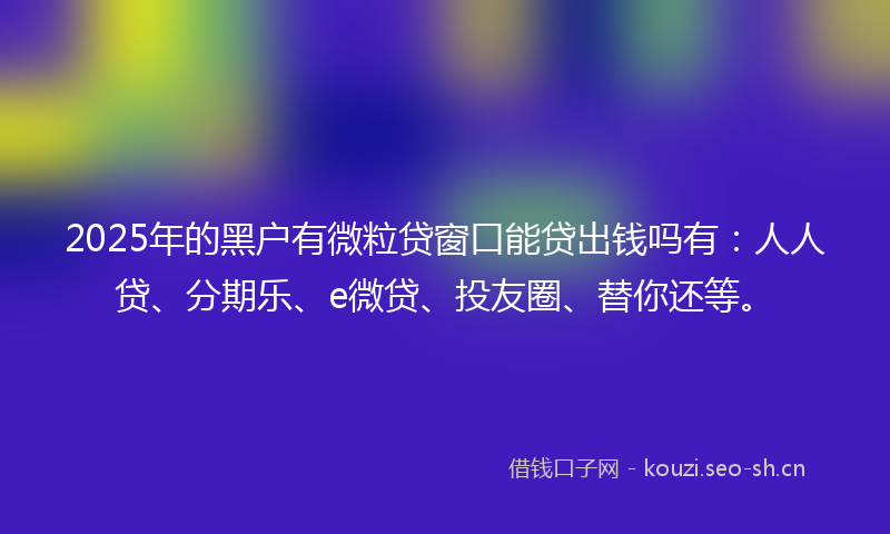 2025年的黑户有微粒贷窗口能贷出钱吗有：人人贷、分期乐、e微贷、投友圈、替你还等。