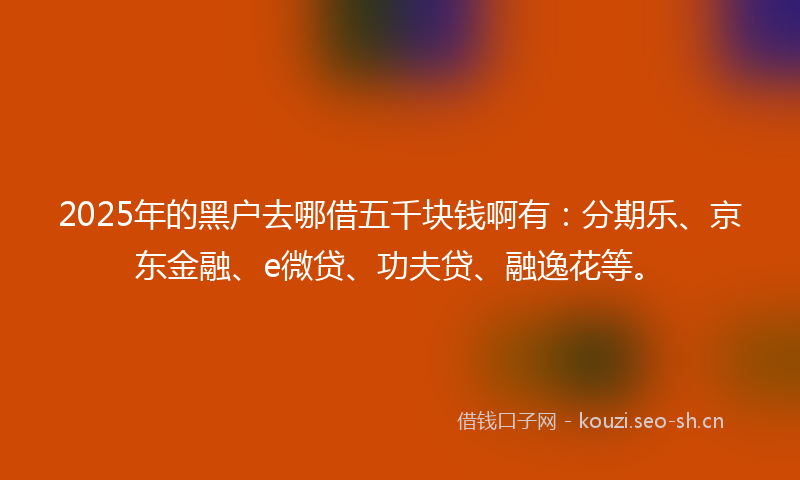 2025年的黑户去哪借五千块钱啊有:分期乐、京东金融、e微贷、功夫贷、融逸花等。