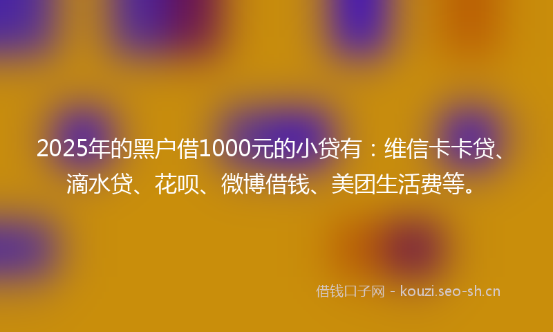 2025年的黑户借1000元的小贷有：维信卡卡贷、滴水贷、花呗、微博借钱、美团生活费等。