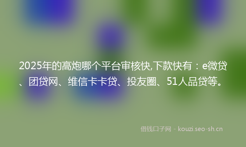 2025年的高炮哪个平台审核快,下款快有：e微贷、团贷网、维信卡卡贷、投友圈、51人品贷等。