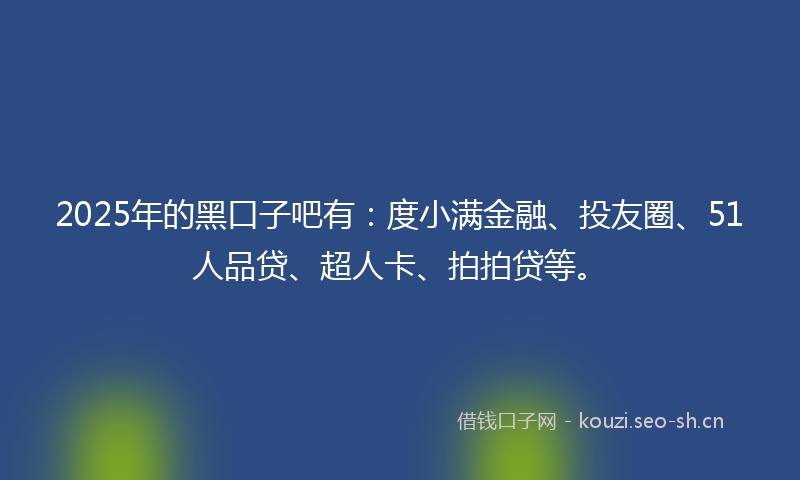 2025年的黑口子吧有：度小满金融、投友圈、51人品贷、超人卡、拍拍贷等。