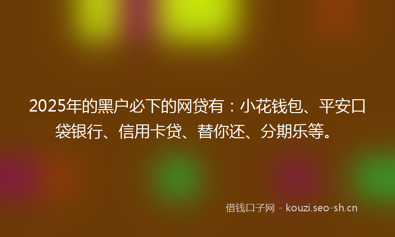 2025年的黑户必下的网贷有：小花钱包、平安口袋银行、信用卡贷、替你还、分期乐等。