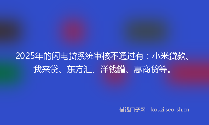 2025年的闪电贷系统审核不通过有：小米贷款、我来贷、东方汇、洋钱罐、惠商贷等。