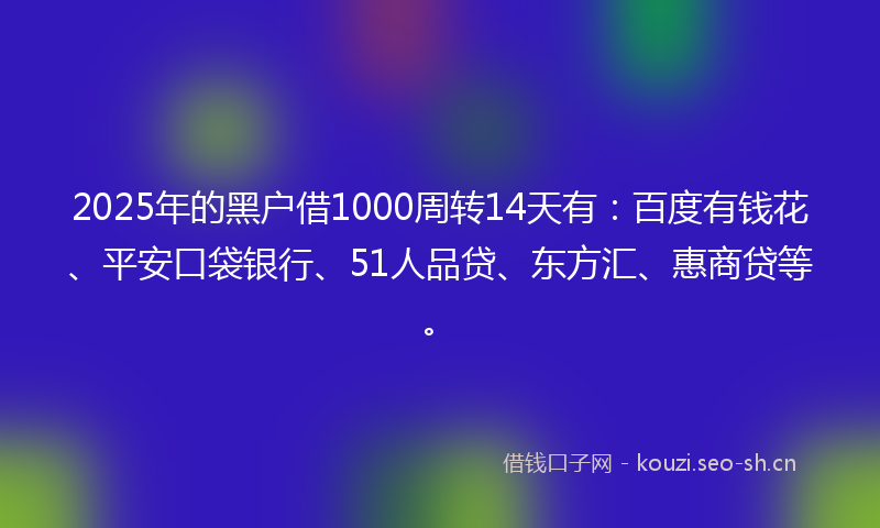 2025年的黑户借1000周转14天有：百度有钱花、平安口袋银行、51人品贷、东方汇、惠商贷等。