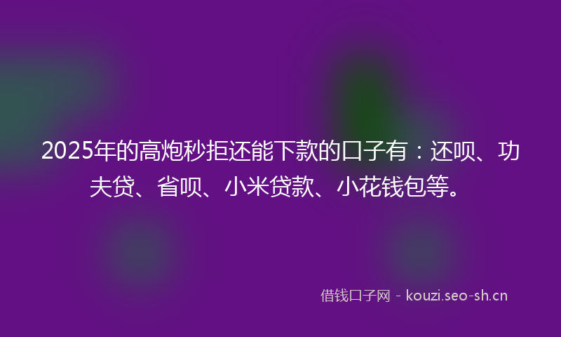 2025年的高炮秒拒还能下款的口子有：还呗、功夫贷、省呗、小米贷款、小花钱包等。