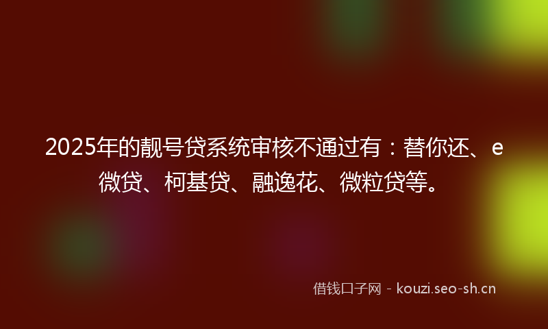2025年的靓号贷系统审核不通过有：替你还、e微贷、柯基贷、融逸花、微粒贷等。