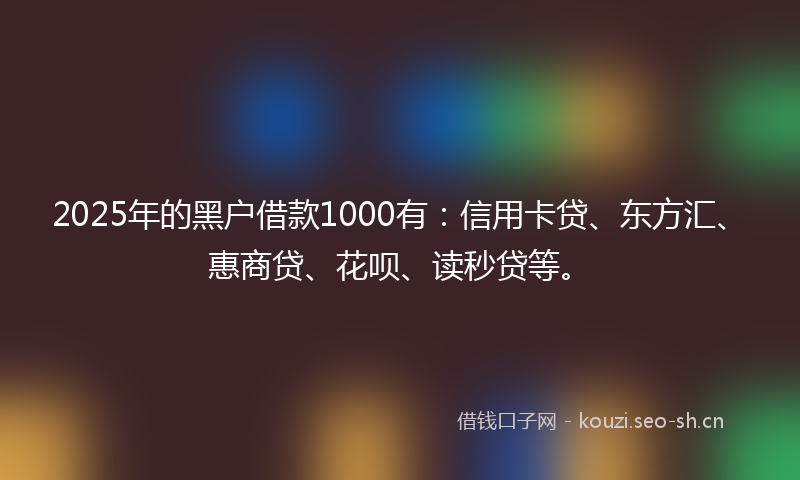 2025年的黑户借款1000有：信用卡贷、东方汇、惠商贷、花呗、读秒贷等。