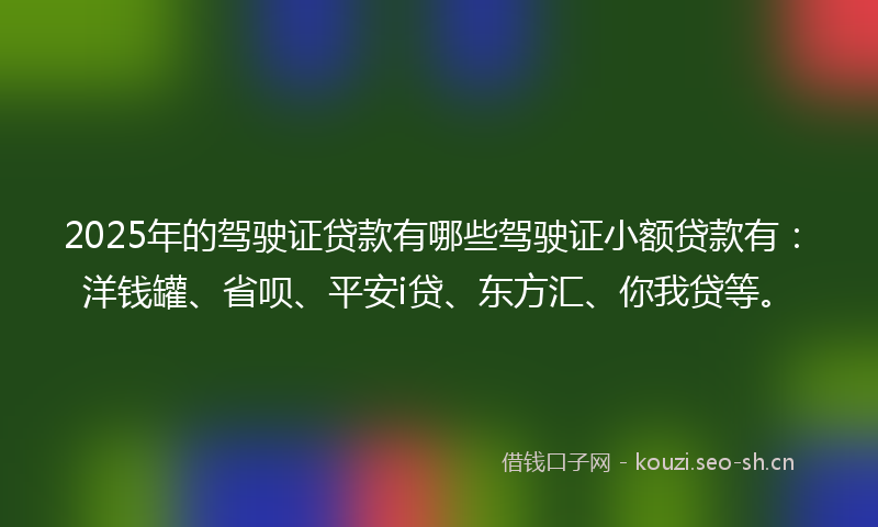 2025年的驾驶证贷款有哪些驾驶证小额贷款有：洋钱罐、省呗、平安i贷、东方汇、你我贷等。