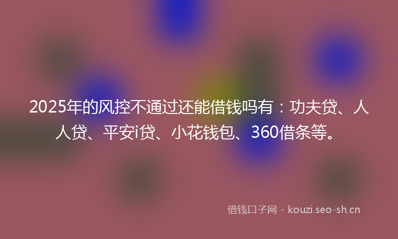 2025年的风控不通过还能借钱吗有:功夫贷、人人贷、平安i贷、小花钱包、360借条等。