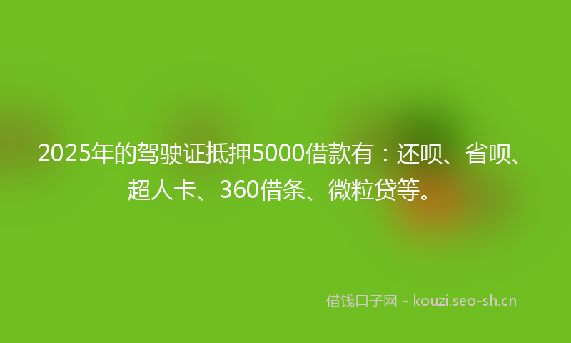 2025年的驾驶证抵押5000借款有：还呗、省呗、超人卡、360借条、微粒贷等。