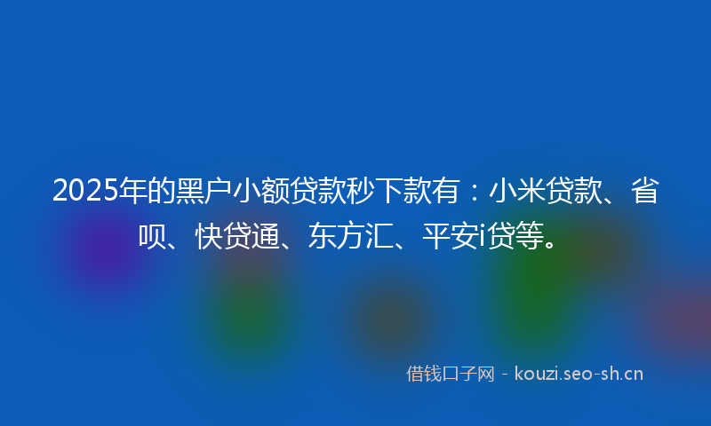 2025年的黑户小额贷款秒下款有：小米贷款、省呗、快贷通、东方汇、平安i贷等。