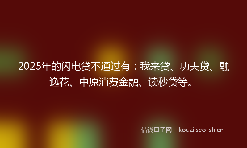2025年的闪电贷不通过有：我来贷、功夫贷、融逸花、中原消费金融、读秒贷等。