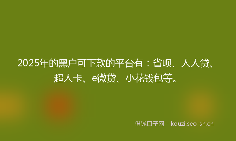 2025年的黑户可下款的平台有:省呗、人人贷、超人卡、e微贷、小花钱包等。